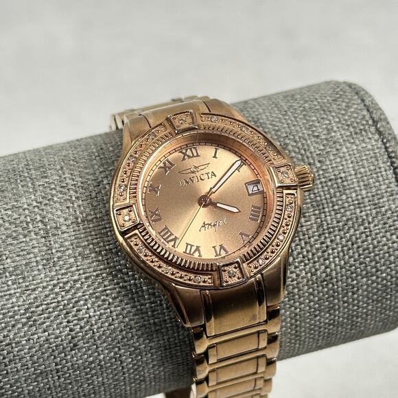 Invicta Angel Watch Womens 33mm Rose Gold Tone Date Crystal Bezel New Battery - Picture 1 of 13